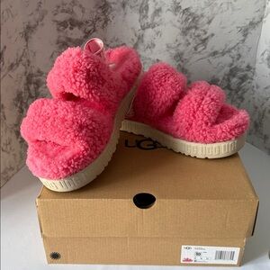 UGG Oh Fluffita Pink Rose Shearling Platform Women’s Slides Size 10